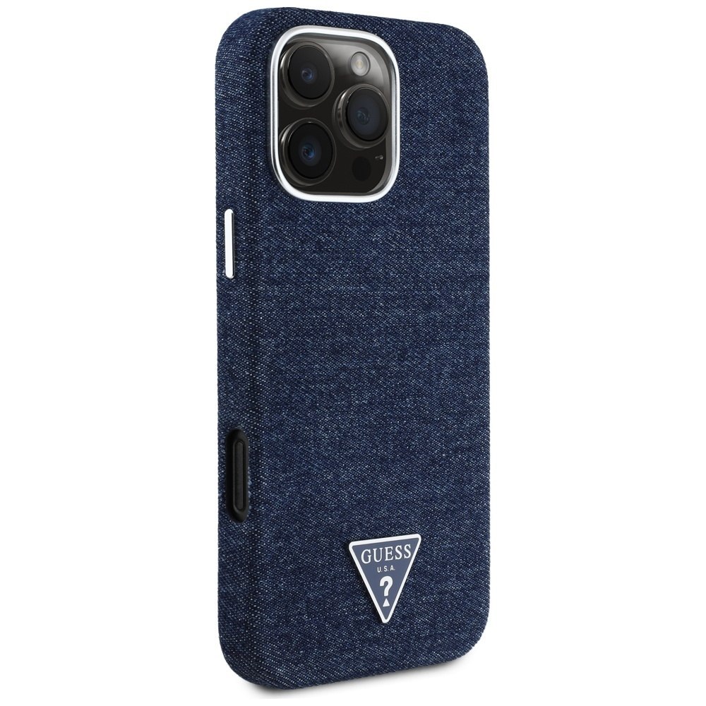 Etui Guess Denim Triangle Logo MagSafe do iPhone 16 Pro Max niebieski